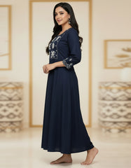 Elegant Navy Blue Embroidered Anarkali Kurta Dress