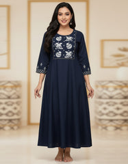 Elegant Navy Blue Embroidered Anarkali Kurta Dress