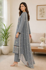 Elegant Grey Floral Embroidered Kurta Set with Dupatta