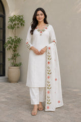 Elegant White Floral Embroidered Kurta Set with Dupatta