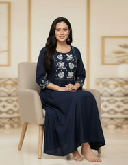 Elegant Navy Blue Embroidered Anarkali Kurta Dress