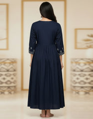Elegant Navy Blue Embroidered Anarkali Kurta Dress