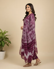 Elegant Wine Maroon Printed Kurta Set with Tie-Dye Dupatta