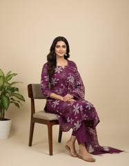 Elegant Wine Maroon Printed Kurta Set with Tie-Dye Dupatta