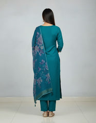 Elegant Teal Green Embroidered Kurta Set with Floral Dupatta