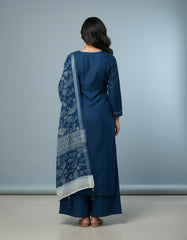 Elegant Navy Blue Embroidered Kurta Set with Printed Dupatta