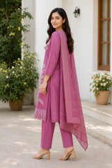 Elegant Rose Pink Floral Embroidered Kurta Set with Dupatta