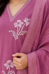 Elegant Rose Pink Floral Embroidered Kurta Set with Dupatta