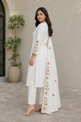 Elegant White Floral Embroidered Kurta Set with Dupatta