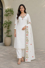 Elegant White Floral Embroidered Kurta Set with Dupatta