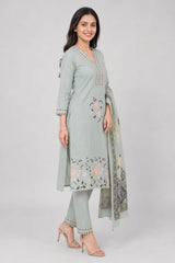 Elegant Mint Green Floral Embroidered Kurta Set with Dupatta