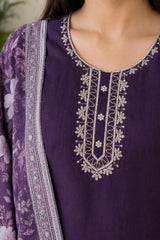 Elegant Plum Purple Embroidered Kurta Set with Floral Dupatta